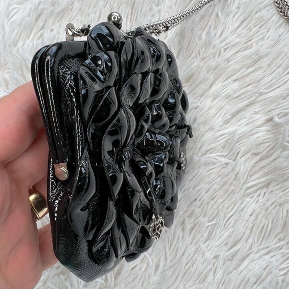 Brighton Rosalie Coin Purse Mini Crossbody Black Floral Flower Patent Leather - Picture 4 of 10